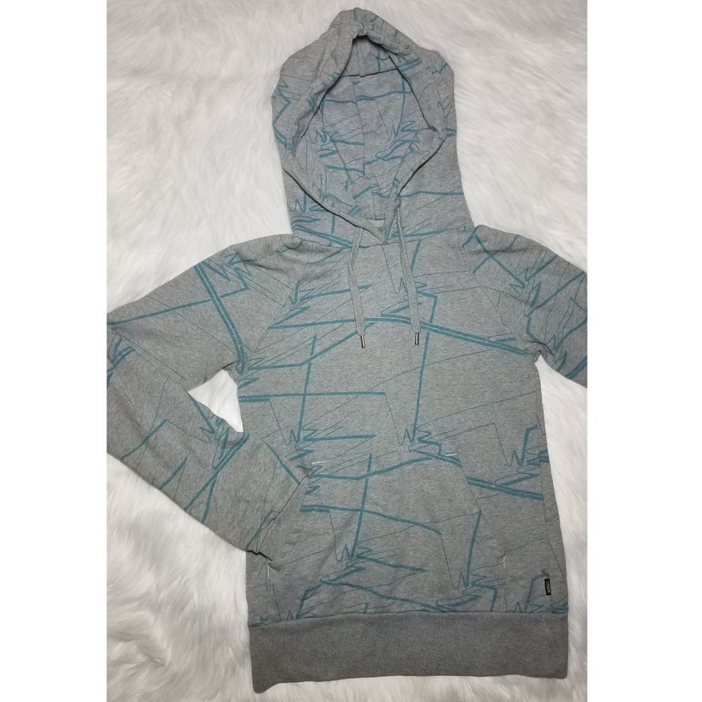 WESC|Geometric Pattern Grey Drawstring Hoodie, SMALL